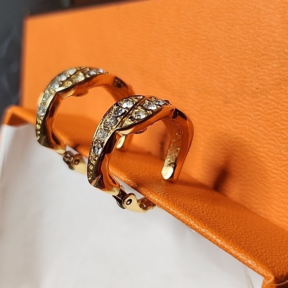 Vintage Givenchy Polished Gold- Plated Clear Crystal Earrings - Picture 4 of 8